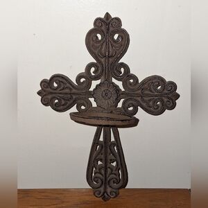 Cast Iron Ornate Cross Candle Holder